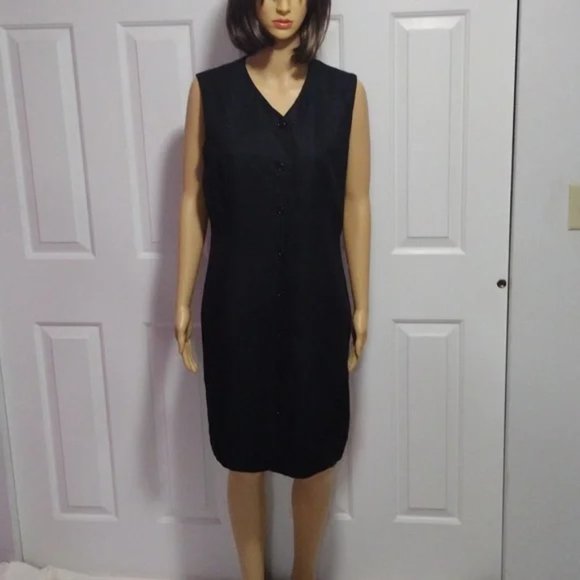 Vintage Brooks Brothers Linen Dress 80s Black Sleeveless Button Down Size 12 - Picture 8 of 8